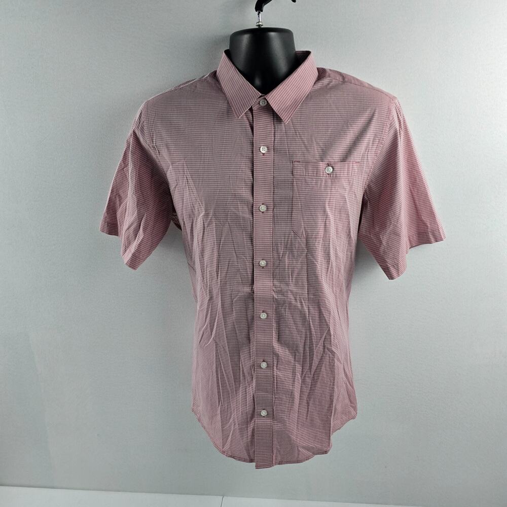 Travis Mathew short sleeve button down shirt M red striped 5360